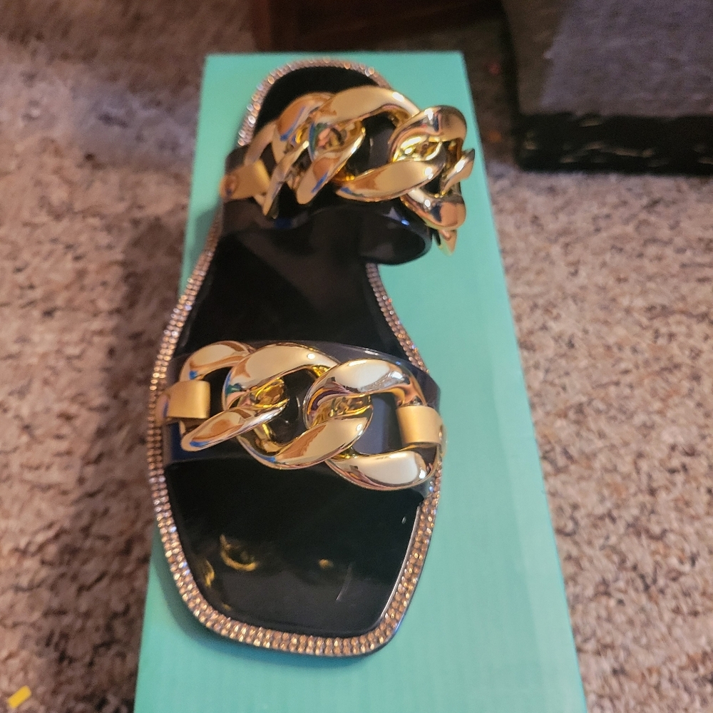 Lauren Lorraine chan Black And Gold Chain sandals womens Size 7, 6, 11